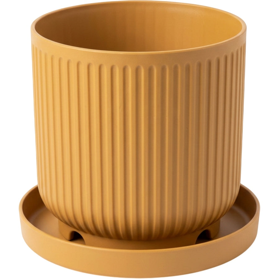 Fndzk Archrib Plastic Planter 9 in Ochre with Saucer