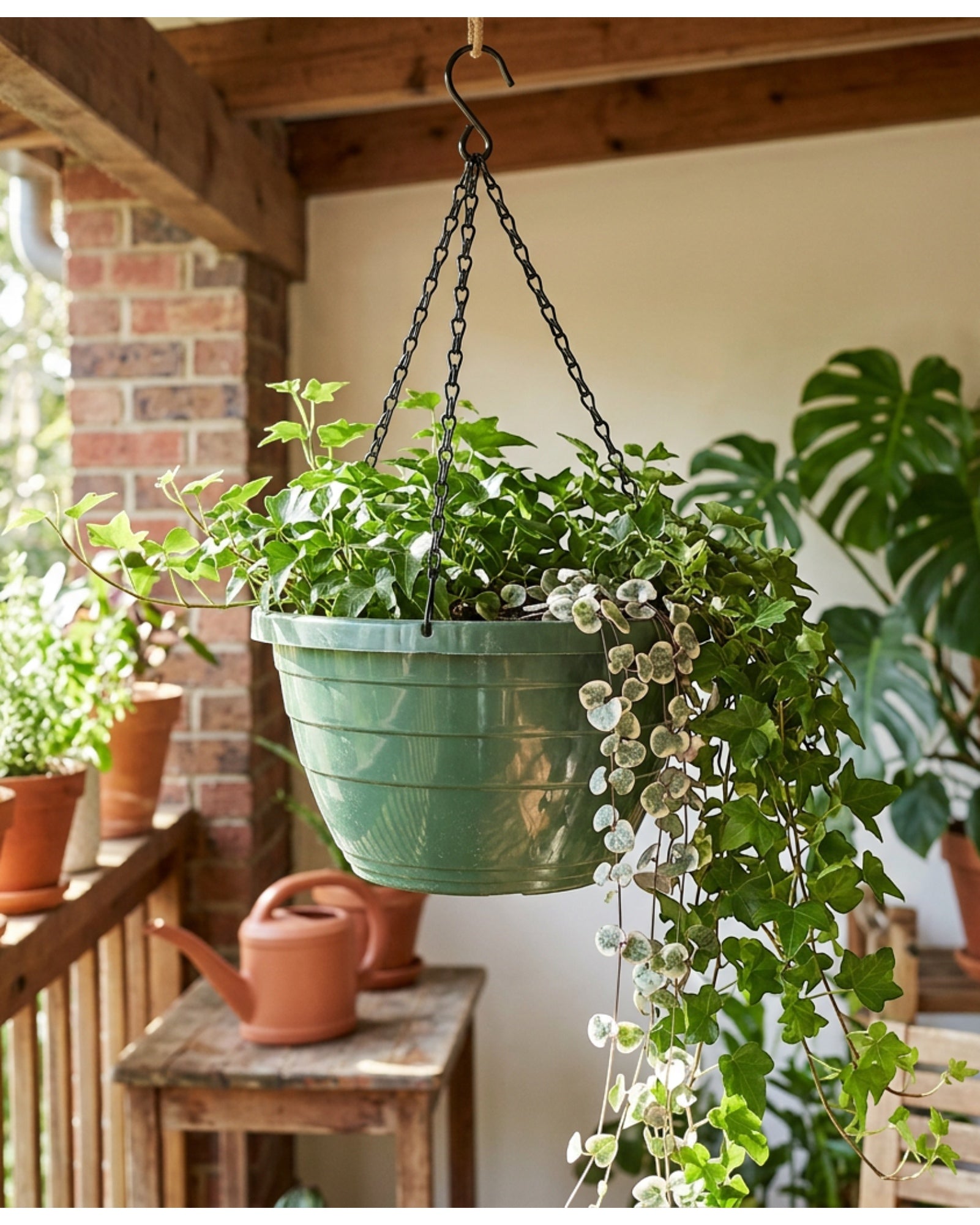 Fndzk Plastic Hanging Planter Green 10 in