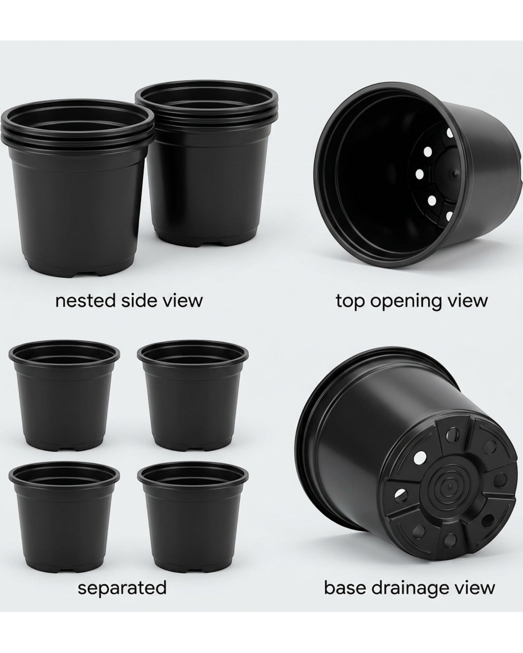 Fndzk Plastic Nursery Pots Black 6 in 4 Pack