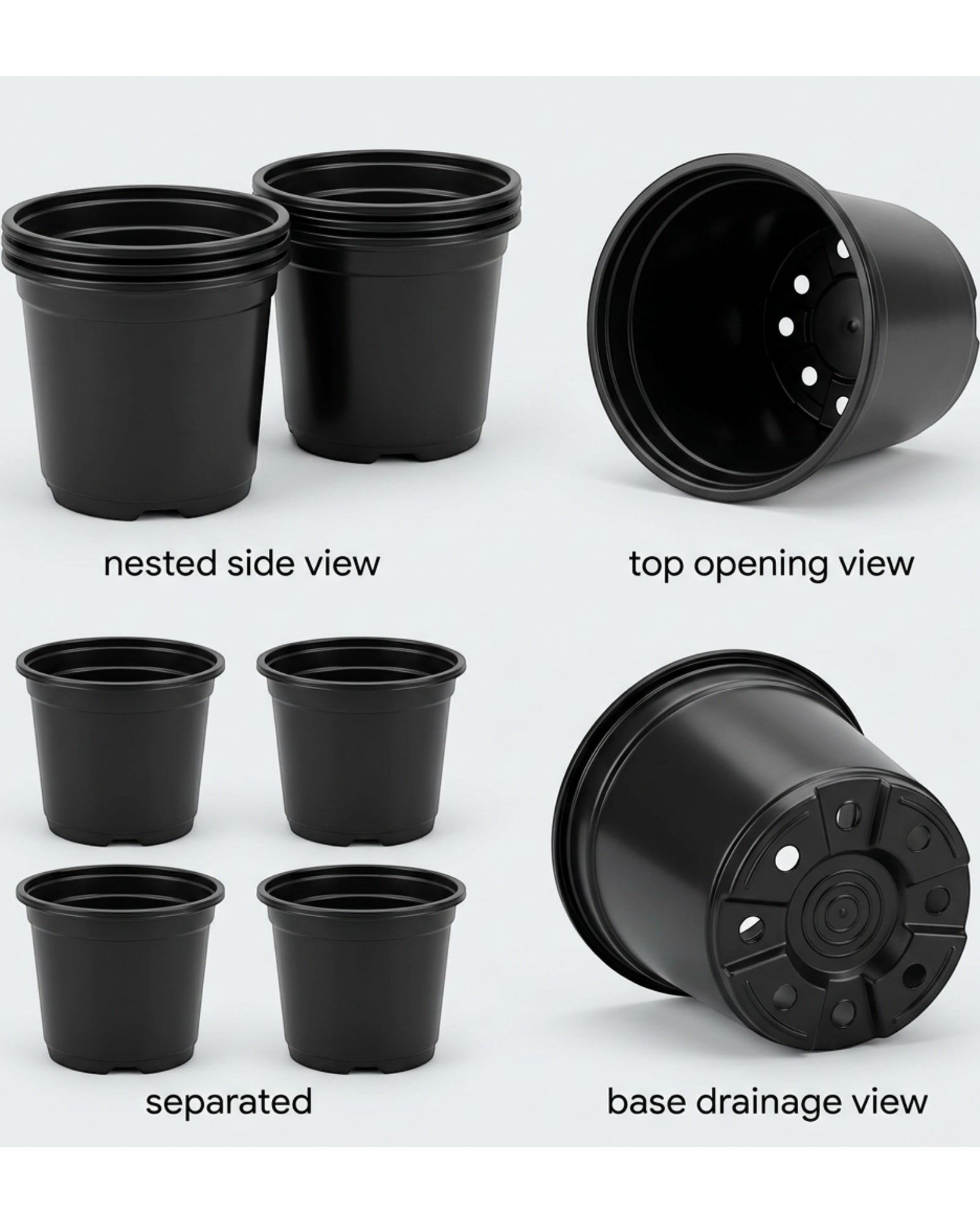 Fndzk Plastic Nursery Pots Black 6 in 4 Pack