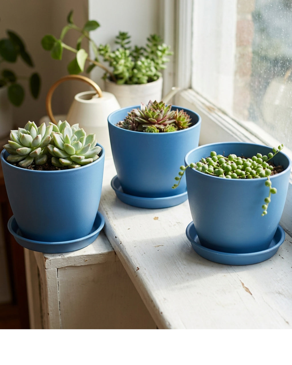 Fndzk Plastic Planter Set Blue 5 in 3 Pack