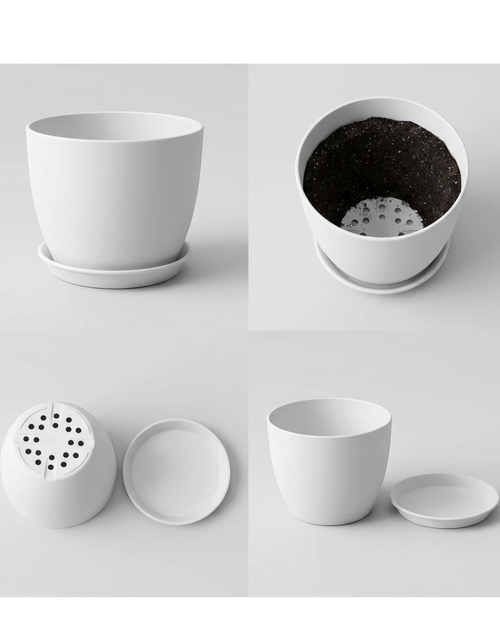 Fndzk Plastic Planter White 8 in with Saucer