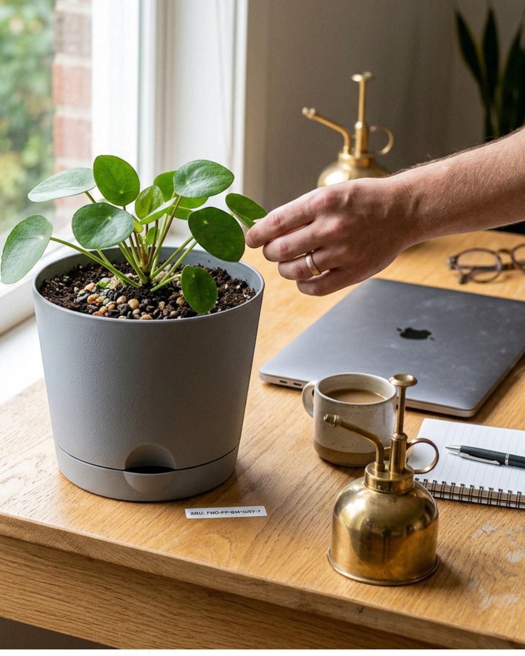 Fndzk Self Watering Plastic Planter Gray 7 in
