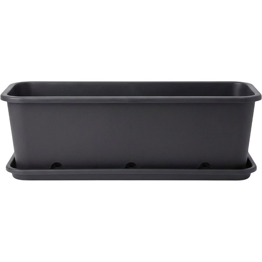 Fndzk Troughline Plastic Planter 18 in Charcoal with Tray
